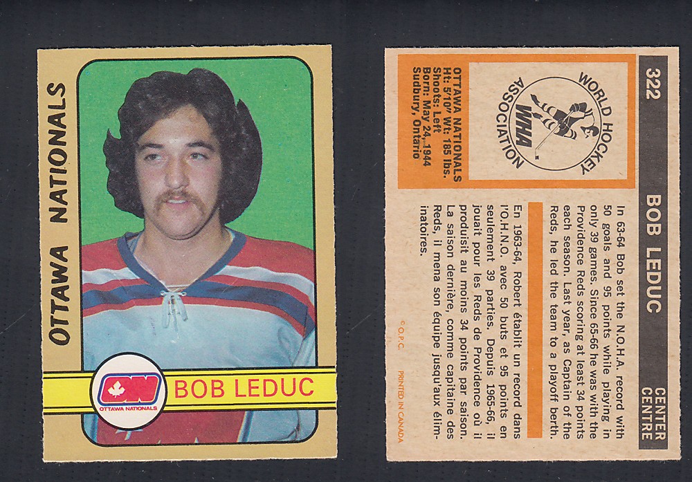 1972-73 O-PEE-CHEE HOCKEY CARD #322 B. LEDUC photo 1972-73 O-PEE-CHEE HOCKEY CARD #322 B. LEDUC photo