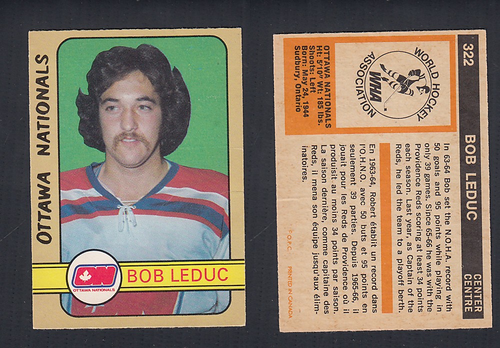 1972-73 O-PEE-CHEE HOCKEY CARD #322 B. LEDUC photo 1972-73 O-PEE-CHEE HOCKEY CARD #322 B. LEDUC photo