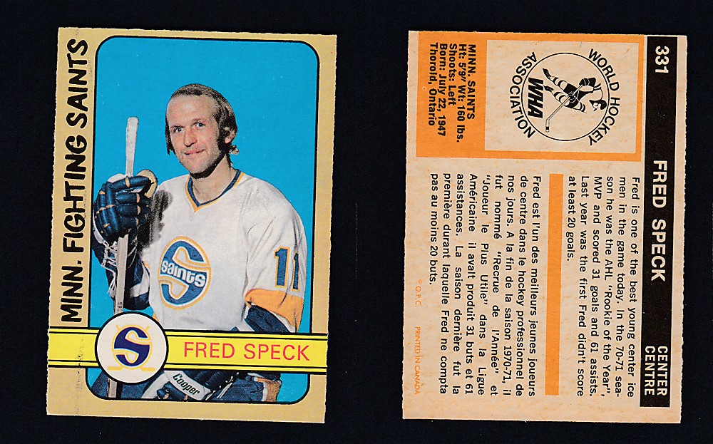 1972-73 O-PEE-CHEE HOCKEY CARD #331 F. SPECK photo