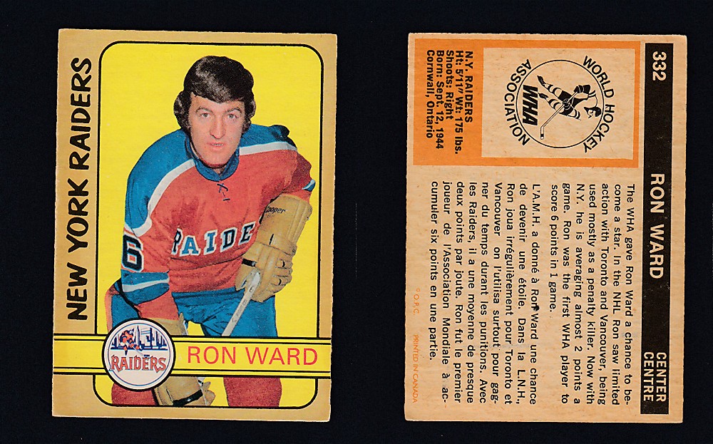 1972-73 O-PEE-CHEE HOCKEY CARD #332 R. WARD photo 1972-73 O-PEE-CHEE HOCKEY CARD #332 R. WARD photo
