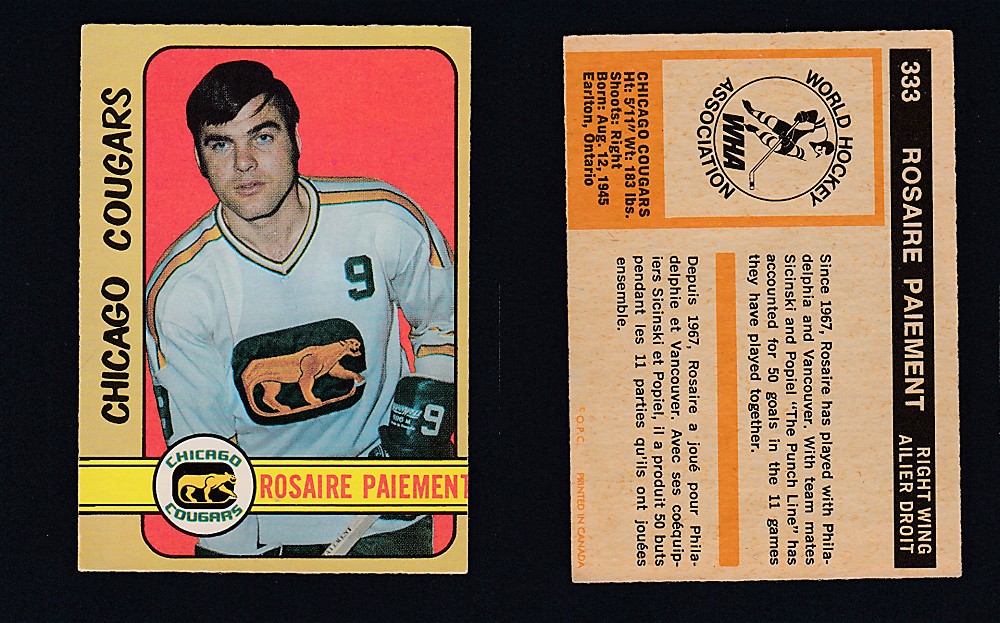 1972-73 O-PEE-CHEE HOCKEY CARD #333 R. PAIEMENT photo 1972-73 O-PEE-CHEE HOCKEY CARD #333 R. PAIEMENT photo
