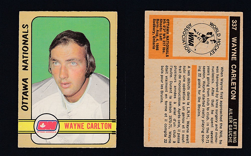 1972-73 O-PEE-CHEE HOCKEY CARD #337 W. CARLETON photo 1972-73 O-PEE-CHEE HOCKEY CARD #337 W. CARLETON photo