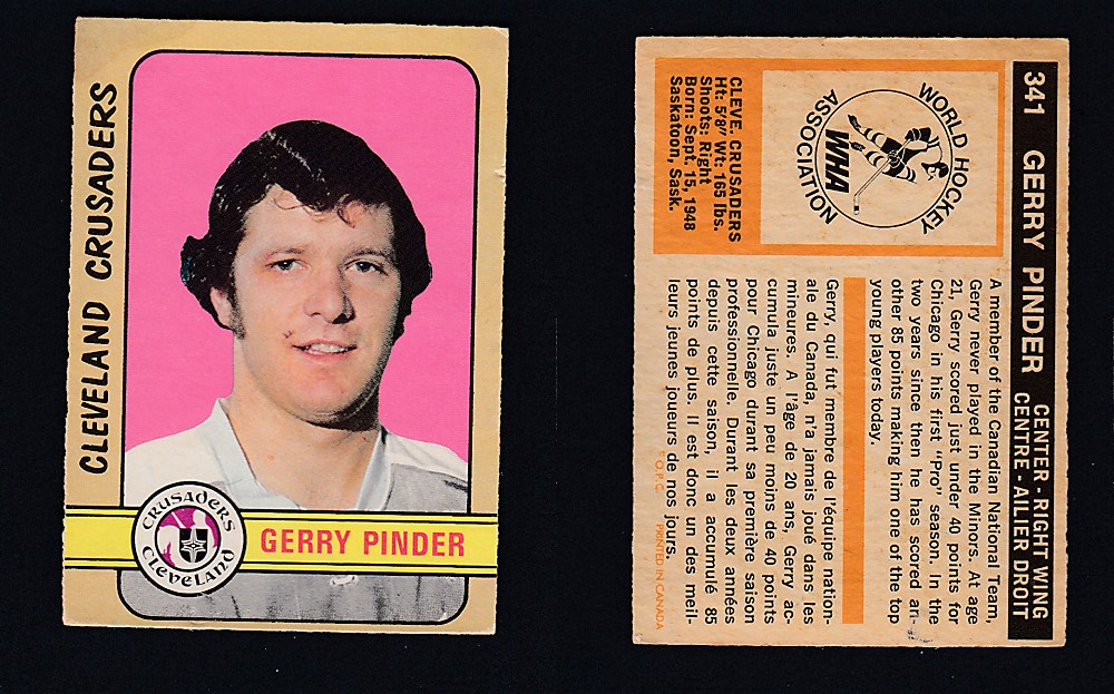 1972-73 O-PEE-CHEE HOCKEY CARD #341 G. PINDER photo 1972-73 O-PEE-CHEE HOCKEY CARD #341 G. PINDER photo