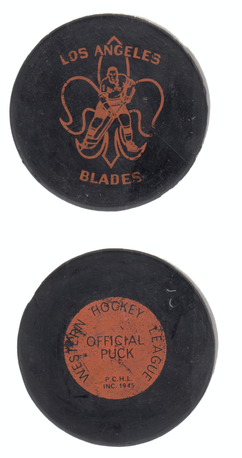 1956-65 CCM2 WHL LOS ANGELES BLADES GAME PUCK photo