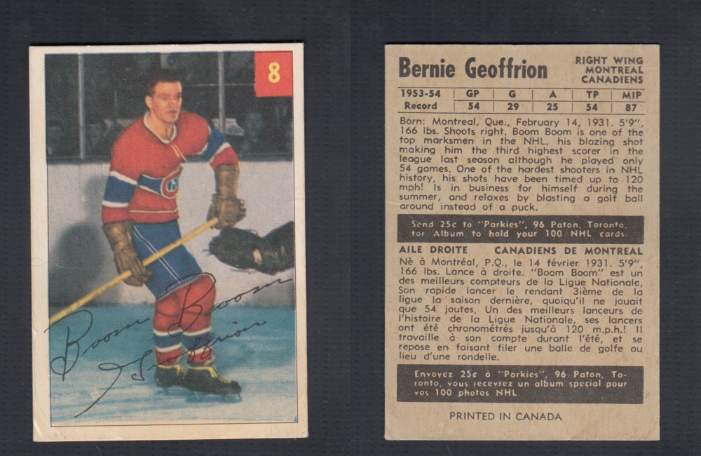 1954-55 PARKHURST HOCKEY CARD #8 B. GEOFFRION photo 1954-55 PARKHURST HOCKEY CARD #8 B. GEOFFRION photo