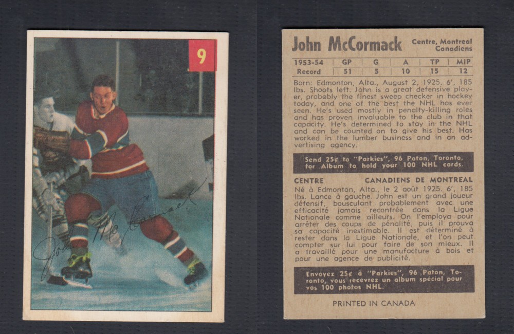 1954-55 PARKHURST HOCKEY CARD #9 J. MCCORMACK photo 1954-55 PARKHURST HOCKEY CARD #9 J. MCCORMACK photo