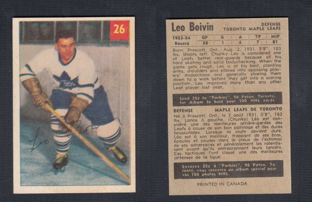 1954-55 PARKHURST HOCKEY CARD #26 L. BOIVIN photo 1954-55 PARKHURST HOCKEY CARD #26 L. BOIVIN photo