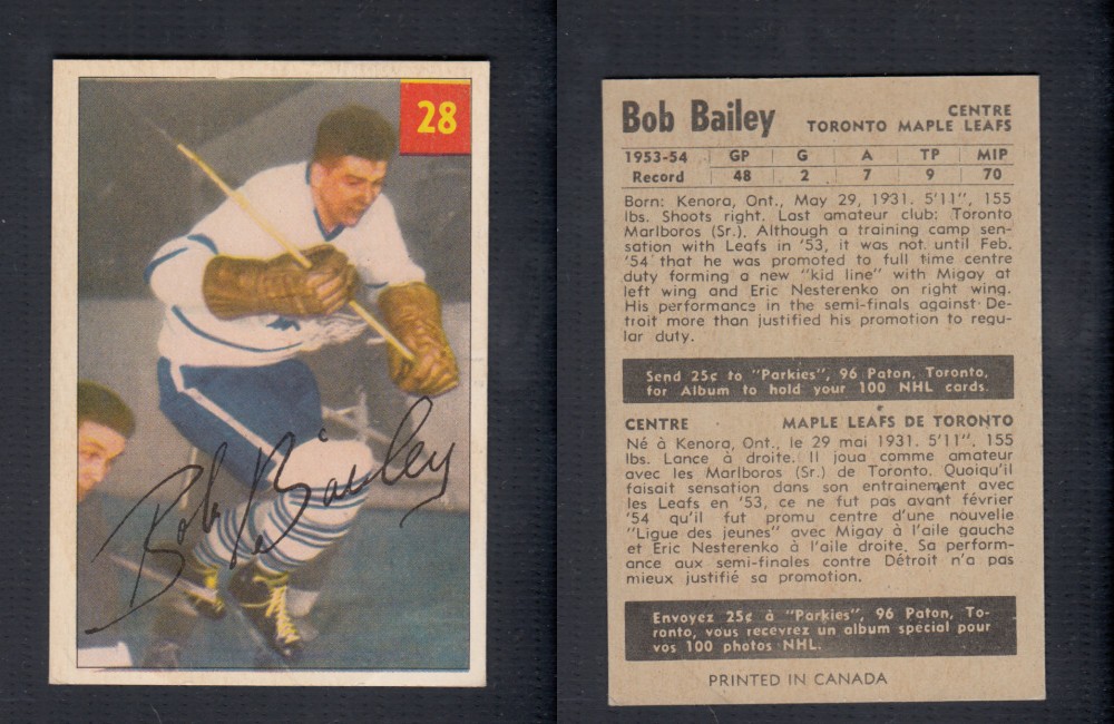 1954-55 PARKHURST HOCKEY CARD #28 B. BAILEY photo 1954-55 PARKHURST HOCKEY CARD #28 B. BAILEY photo