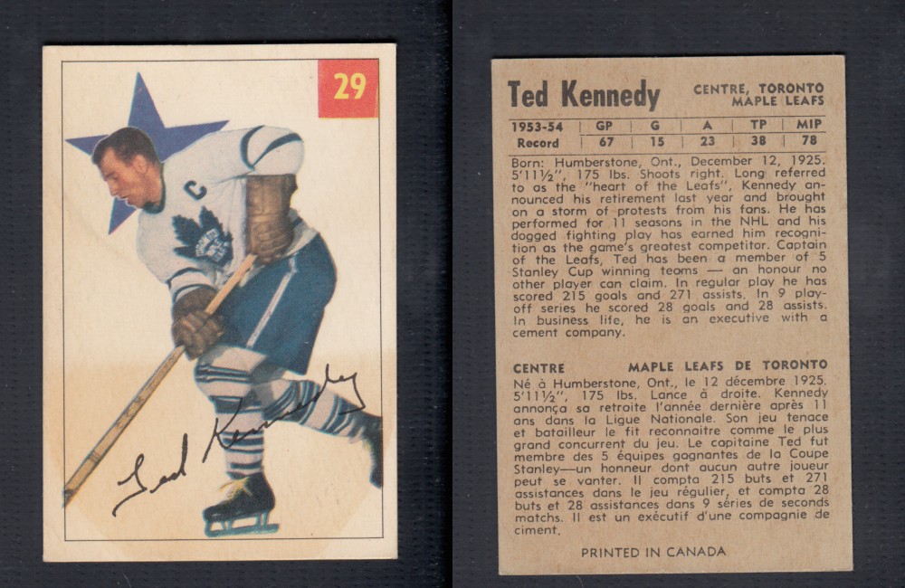 1954-55 PARKHURST HOCKEY CARD #29 T. KENNEDY photo 1954-55 PARKHURST HOCKEY CARD #29 T. KENNEDY photo