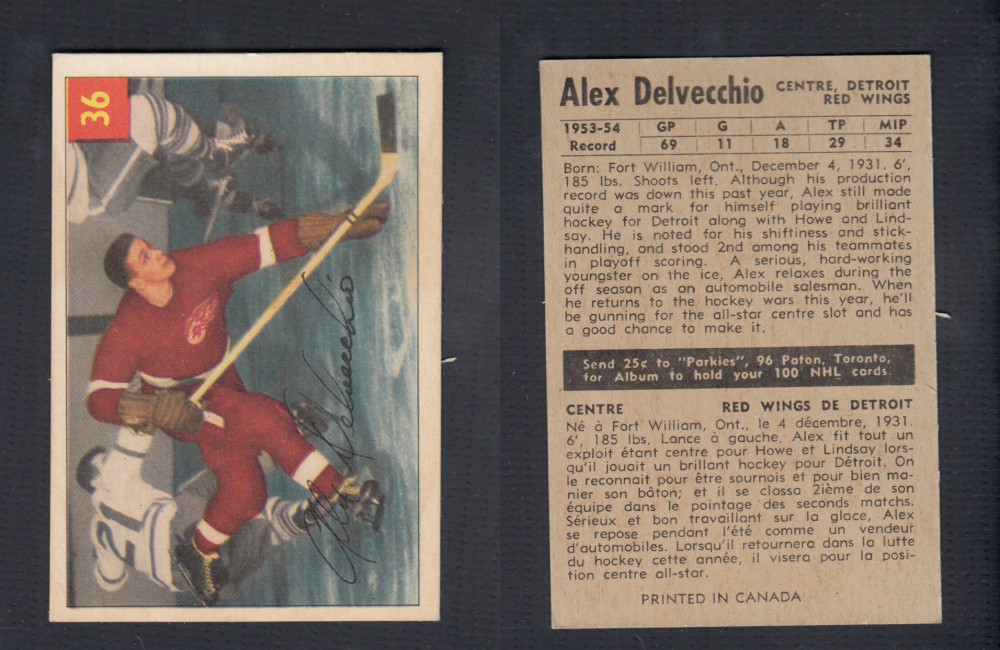 1954-55 PARKHURST HOCKEY CARD #36 A. DELVECCHIO photo 1954-55 PARKHURST HOCKEY CARD #36 A. DELVECCHIO photo