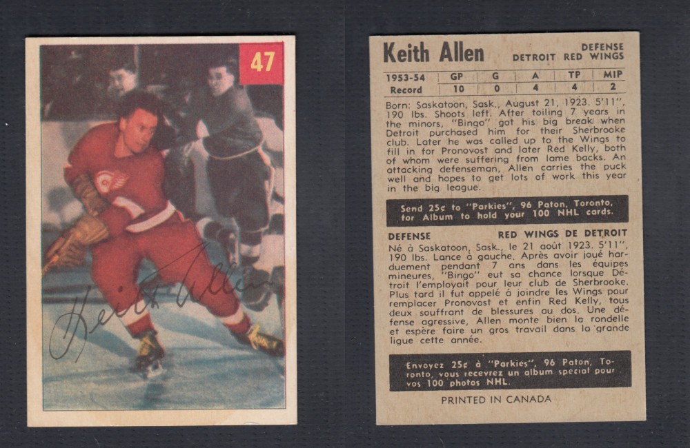 1954-55 PARKHURST HOCKEY CARD #47 K. ALLEN photo