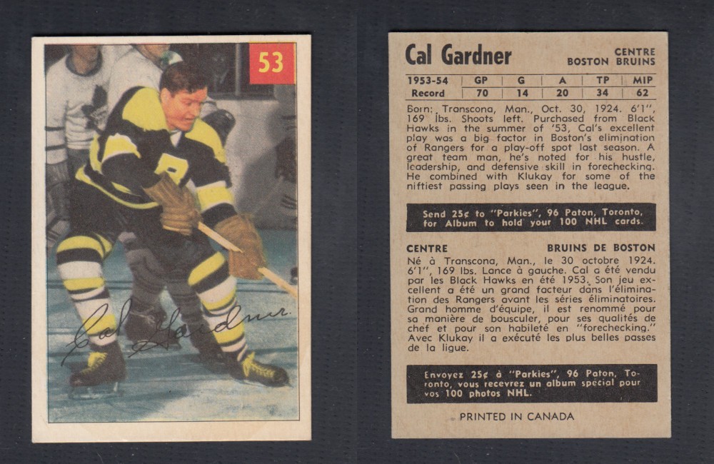 1954-55 PARKHURST HOCKEY CARD #53 C. GARDNER photo 1954-55 PARKHURST HOCKEY CARD #53 C. GARDNER photo