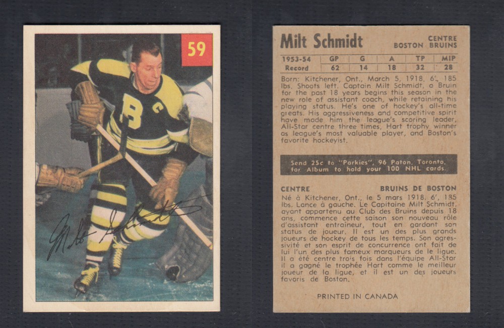 1954-55 PARKHURST HOCKEY CARD #59 M. SCHMIDT photo 1954-55 PARKHURST HOCKEY CARD #59 M. SCHMIDT photo
