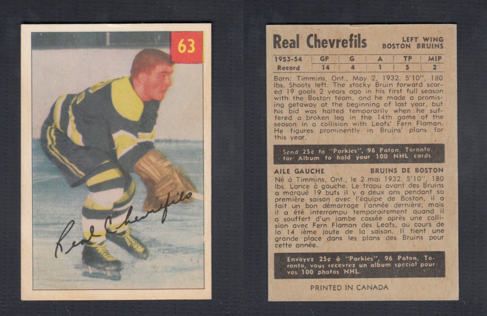 1954-55 PARKHURST HOCKEY CARD #63 R. CHEVREFILS photo 1954-55 PARKHURST HOCKEY CARD #63 R. CHEVREFILS photo