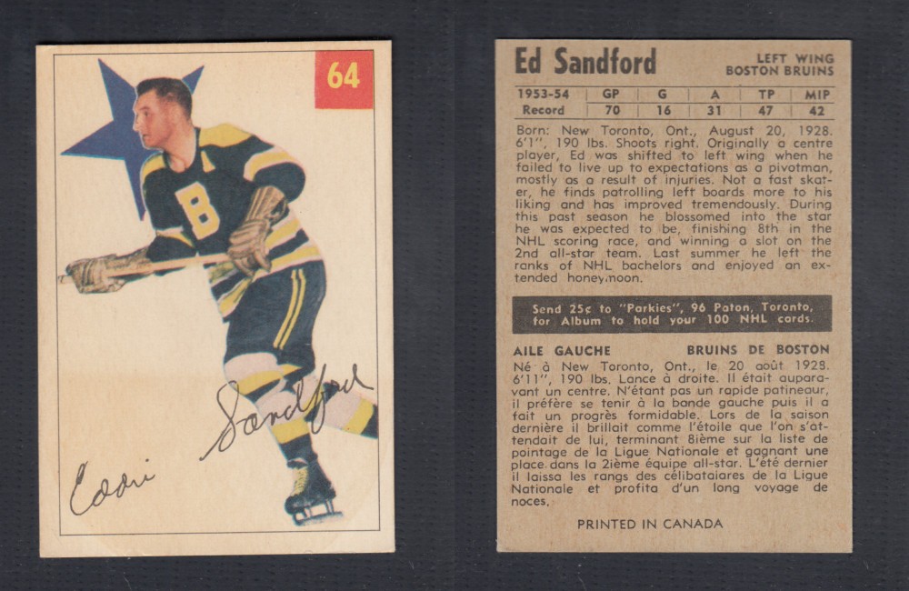1954-55 PARKHURST HOCKEY CARD #64 E. SANDFORD photo 1954-55 PARKHURST HOCKEY CARD #64 E. SANDFORD photo