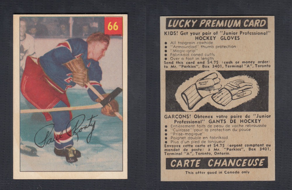 1954-55 PARKHURST HOCKEY CARD #66 P. RONTY photo 1954-55 PARKHURST HOCKEY CARD #66 P. RONTY photo