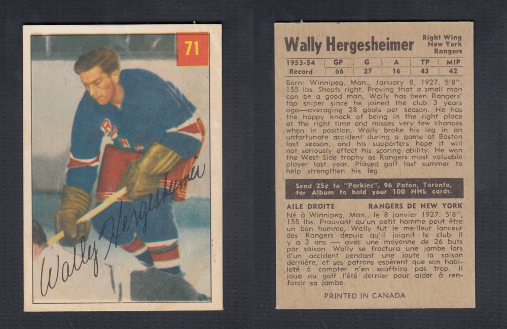 1954-55 PARKHURST HOCKEY CARD #71 W. HERGESHEIMER photo 1954-55 PARKHURST HOCKEY CARD #71 W. HERGESHEIMER photo