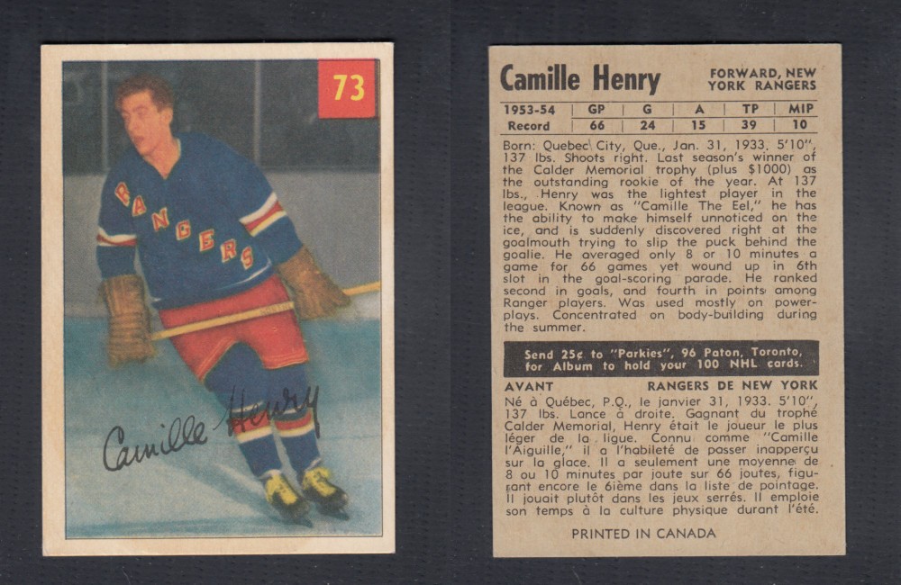 1954-55 PARKHURST HOCKEY CARD #73 C. HENRY photo 1954-55 PARKHURST HOCKEY CARD #73 C. HENRY photo