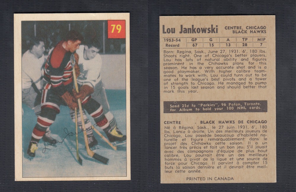 1954-55 PARKHURST HOCKEY CARD #79 L. JANKOWSKI photo 1954-55 PARKHURST HOCKEY CARD #79 L. JANKOWSKI photo