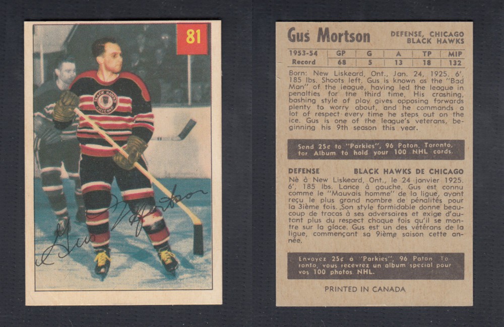 1954-55 PARKHURST HOCKEY CARD #81 G. MORTSON photo 1954-55 PARKHURST HOCKEY CARD #81 G. MORTSON photo