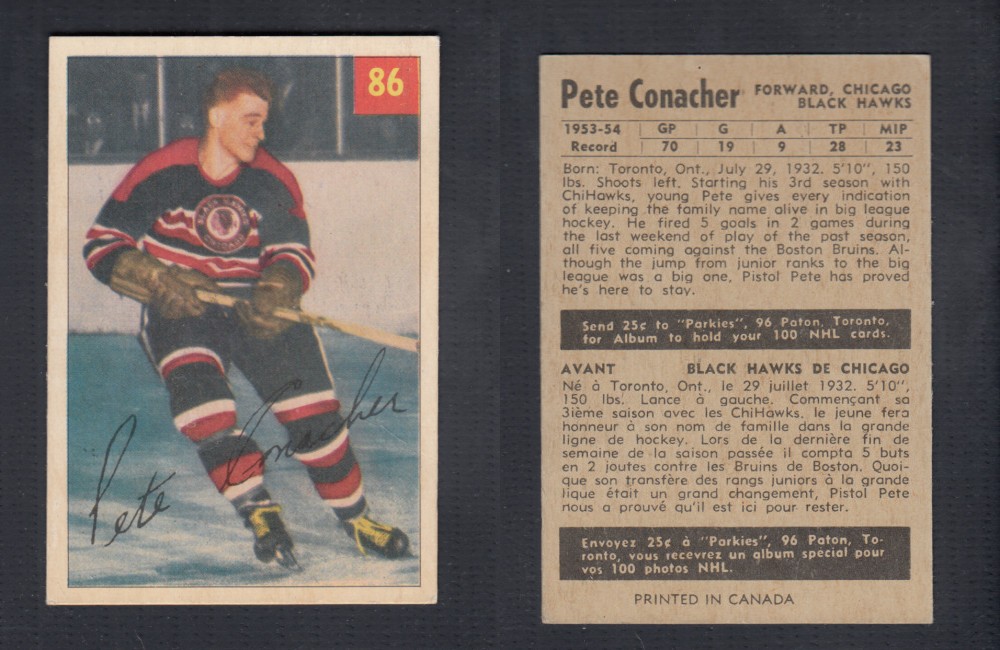 1954-55 PARKHURST HOCKEY CARD #86 P. CONACHER photo 1954-55 PARKHURST HOCKEY CARD #86 P. CONACHER photo