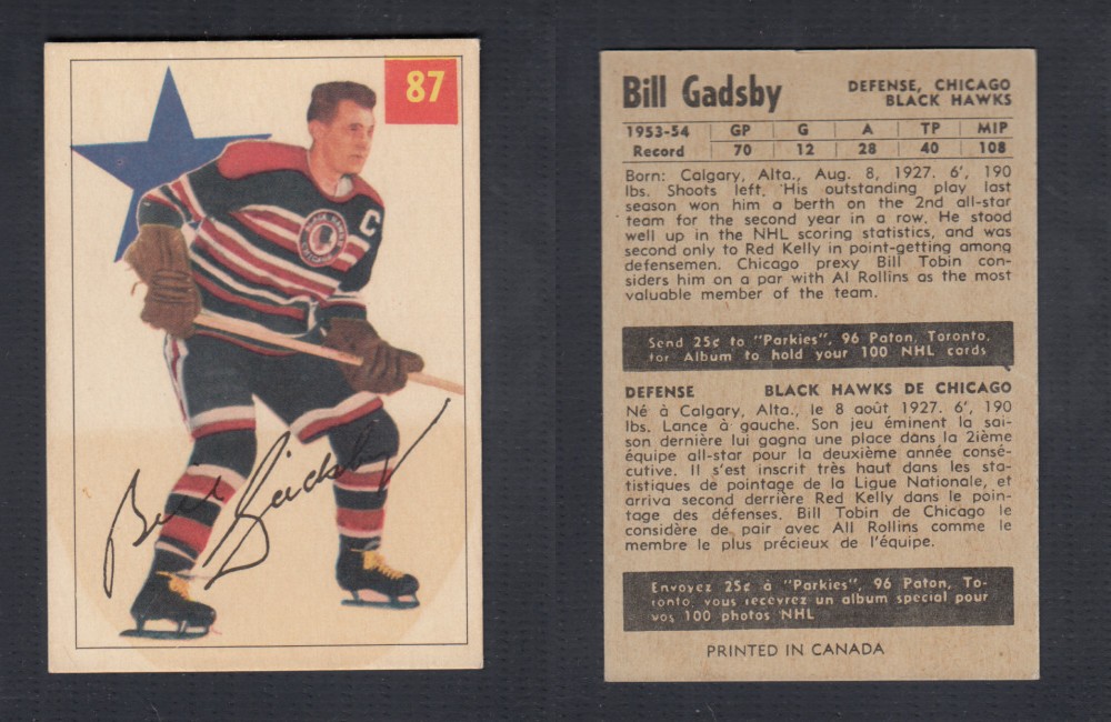 1954-55 PARKHURST HOCKEY CARD #87 B. GADSBY photo 1954-55 PARKHURST HOCKEY CARD #87 B. GADSBY photo
