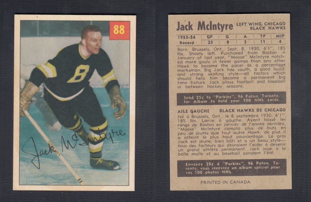 1954-55 PARKHURST HOCKEY CARD #88 J. MCINTYRE photo 1954-55 PARKHURST HOCKEY CARD #88 J. MCINTYRE photo