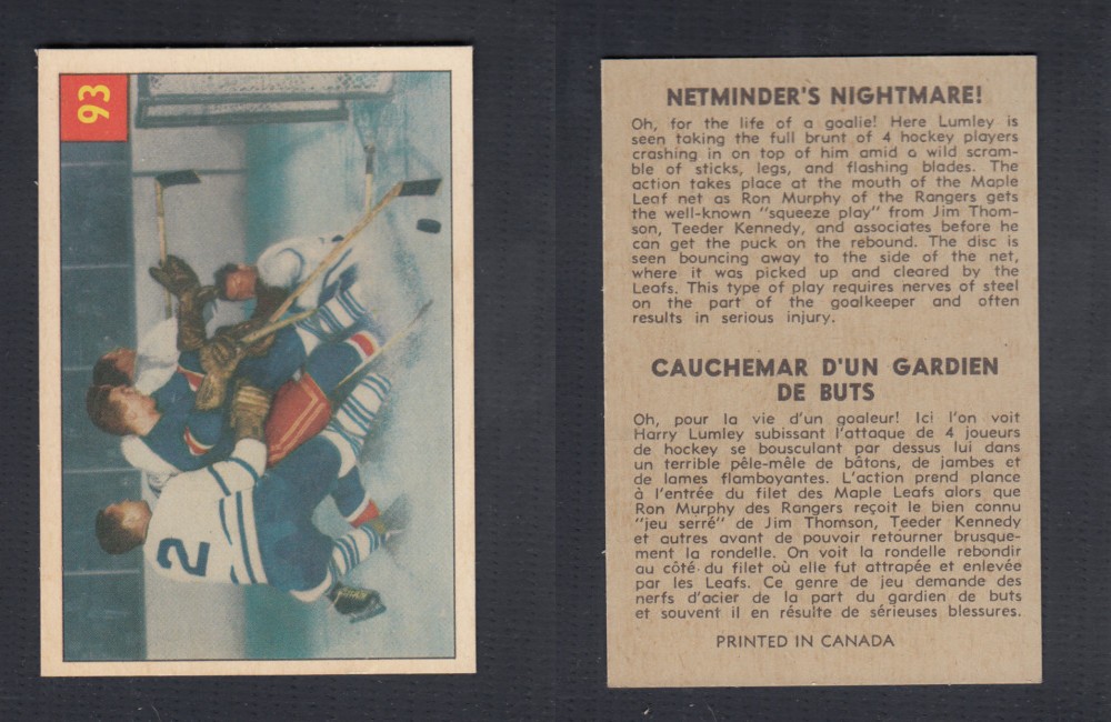 1954-55 PARKHURST HOCKEY CARD #93 NETMINDER'S NIGHTMARE photo 1954-55 PARKHURST HOCKEY CARD #93 NETMINDER'S NIGHTMARE photo