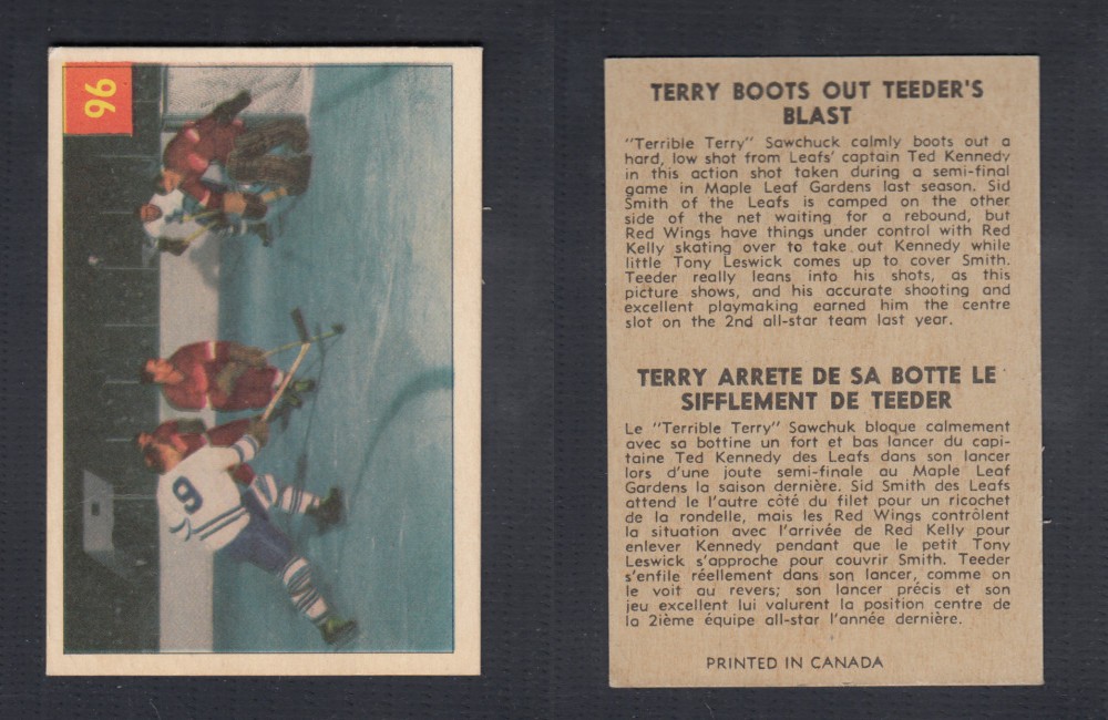1954-55 PARKHURST HOCKEY CARD #96 TERRY BOOTS OUT TEEDERS BLAST photo 1954-55 PARKHURST HOCKEY CARD #96 TERRY BOOTS OUT TEEDERS BLAST photo