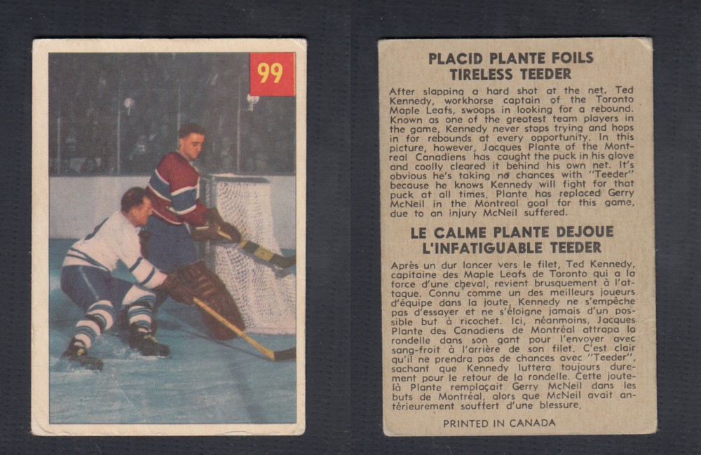 1954-55 PARKHURST HOCKEY CARD #99 PLACID PLANTE FOILS TIRELESS TEEDER photo 1954-55 PARKHURST HOCKEY CARD #99 PLACID PLANTE FOILS TIRELESS TEEDER photo