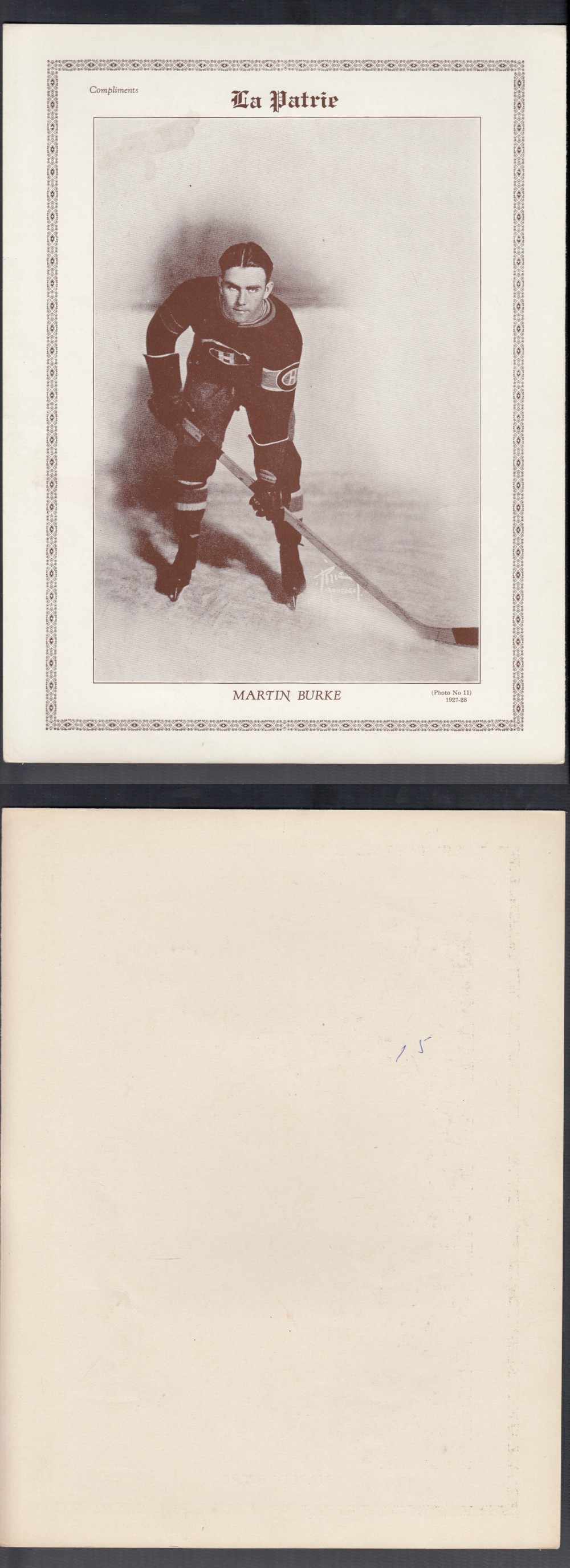 1927-28 LA PATRIE PHOTO #11 M. BURKE photo