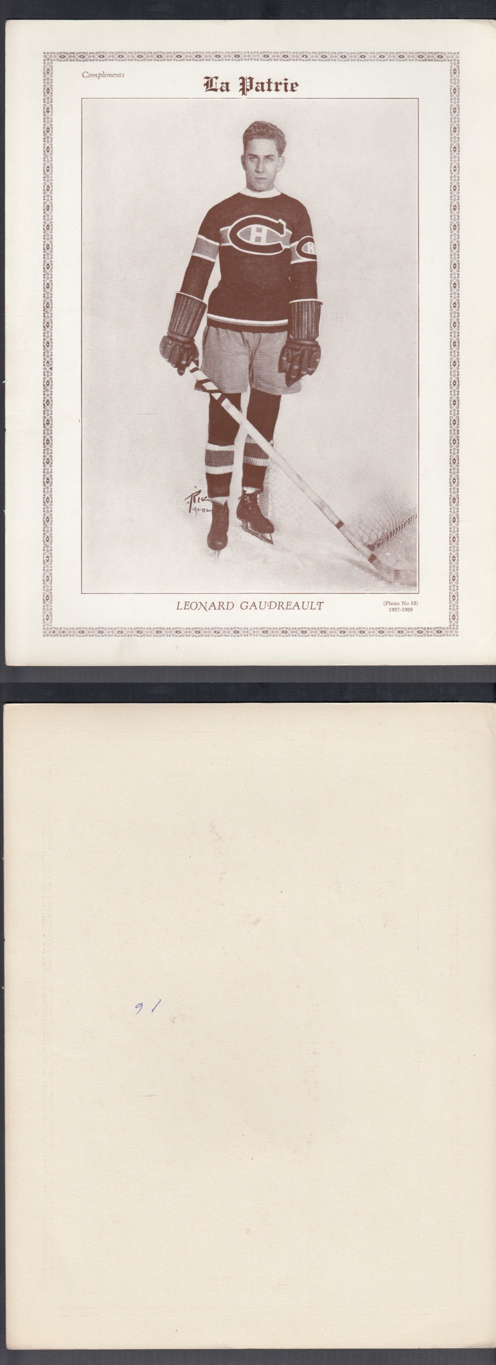 1927-28 LA PATRIE PHOTO #13 L. GAUDREAULT photo