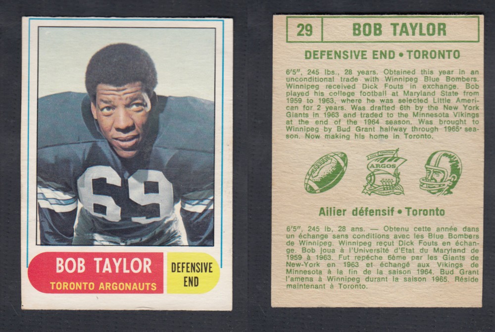 1968 CFL O-PEE-CHEE FOOTBALL CARD #29 B. TAYLOR photo 1968 CFL O-PEE-CHEE FOOTBALL CARD #29 B. TAYLOR photo