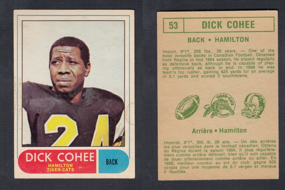 1968 CFL O-PEE-CHEE FOOTBALL CARD #53 D. COHEE photo 1968 CFL O-PEE-CHEE FOOTBALL CARD #53 D. COHEE photo