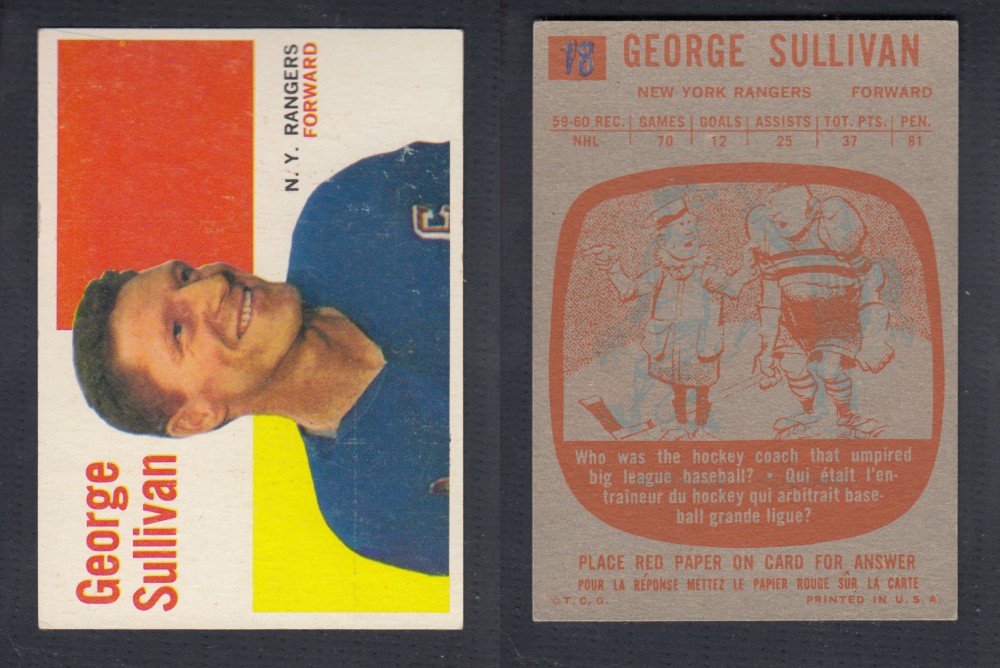 1960-61 TOPPS HOCKEY CARD #18 G. SULLIVAN photo 1960-61 TOPPS HOCKEY CARD #18 G. SULLIVAN photo