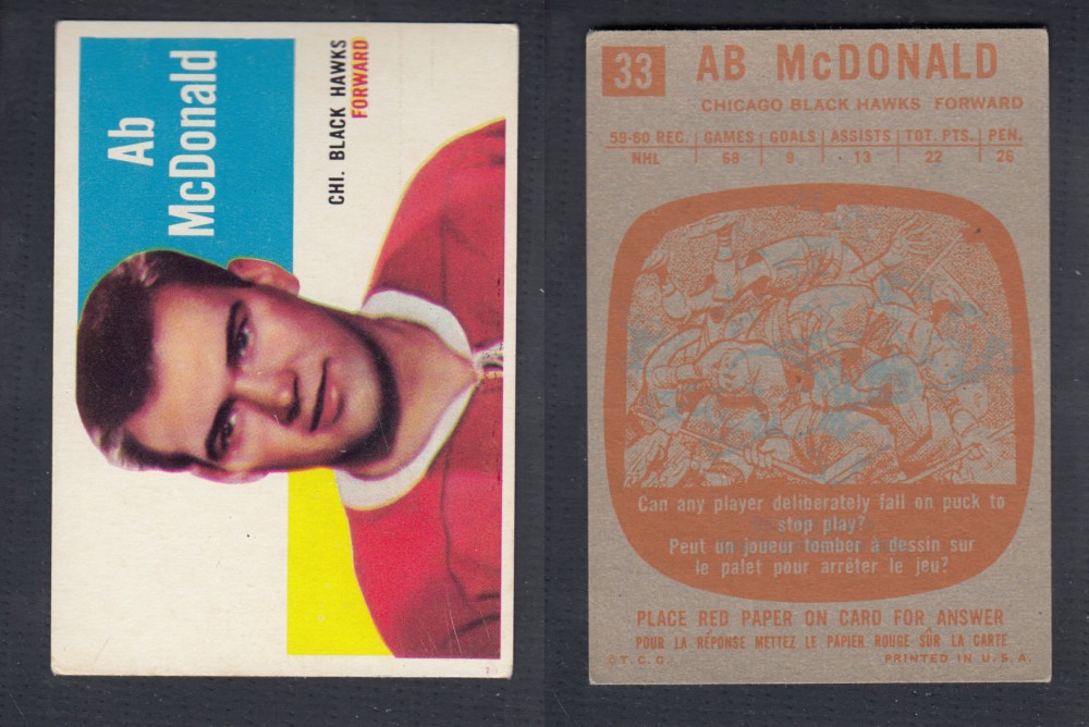 1960-61 TOPPS HOCKEY CARD #33 A. MCDONALD photo 1960-61 TOPPS HOCKEY CARD #33 A. MCDONALD photo