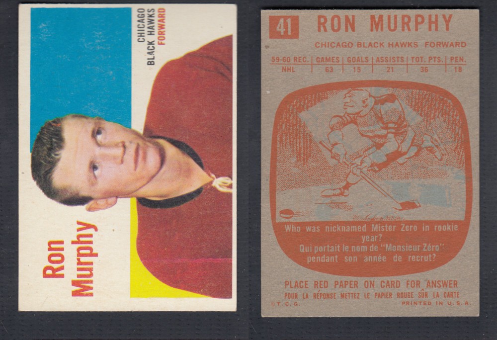 1960-61 TOPPS HOCKEY CARD #41 R. MURPHY photo 1960-61 TOPPS HOCKEY CARD #41 R. MURPHY photo