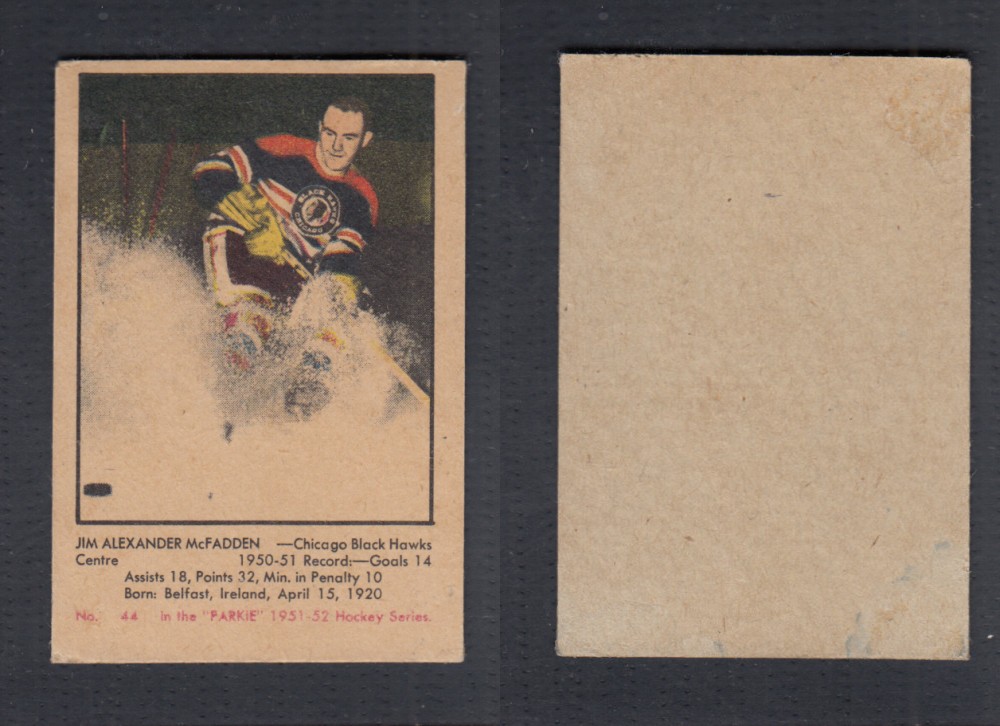 1951-52 PARKHURST HOCKEY CARD #44 J. MCFADDEN photo 1951-52 PARKHURST HOCKEY CARD #44 J. MCFADDEN photo