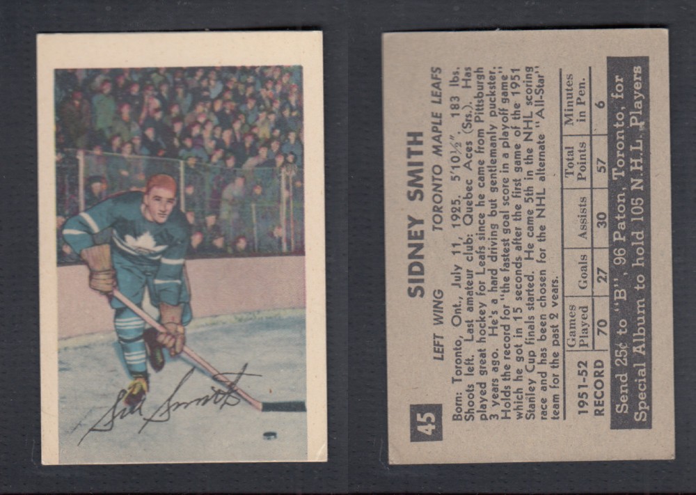 1952-53 PARKHURST HOCKEY CARD #45 S. SMITH photo 1952-53 PARKHURST HOCKEY CARD #45 S. SMITH photo