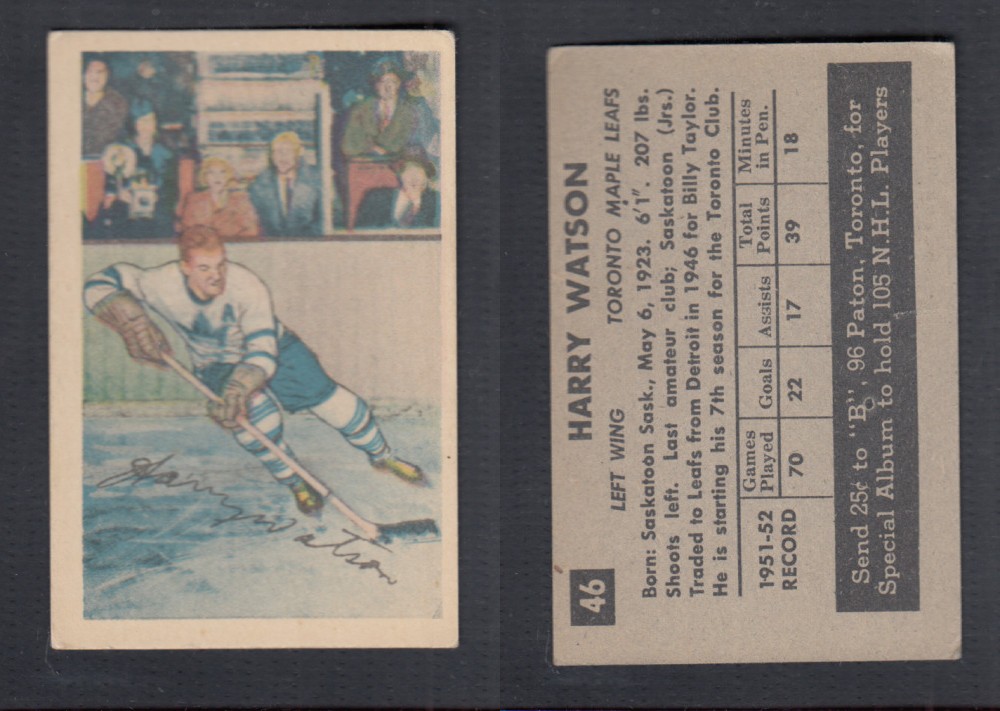 1952-53 PARKHURST HOCKEY CARD #46 H. WATSON photo 1952-53 PARKHURST HOCKEY CARD #46 H. WATSON photo