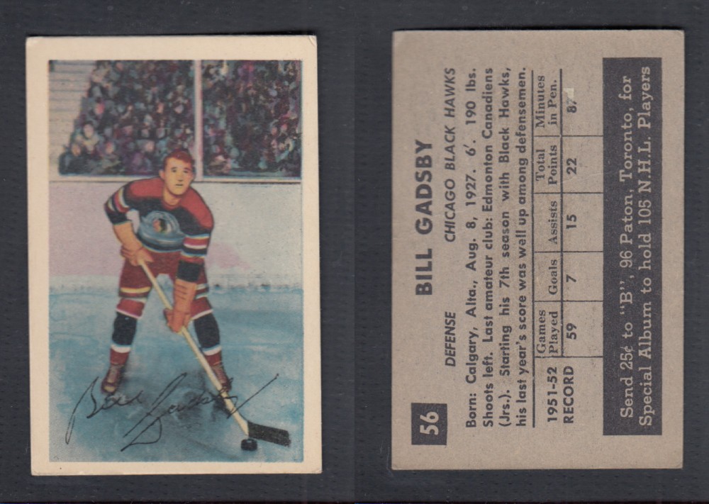 1952-53 PARKHURST HOCKEY CARD #53 B. GADSBY photo 1952-53 PARKHURST HOCKEY CARD #53 B. GADSBY photo
