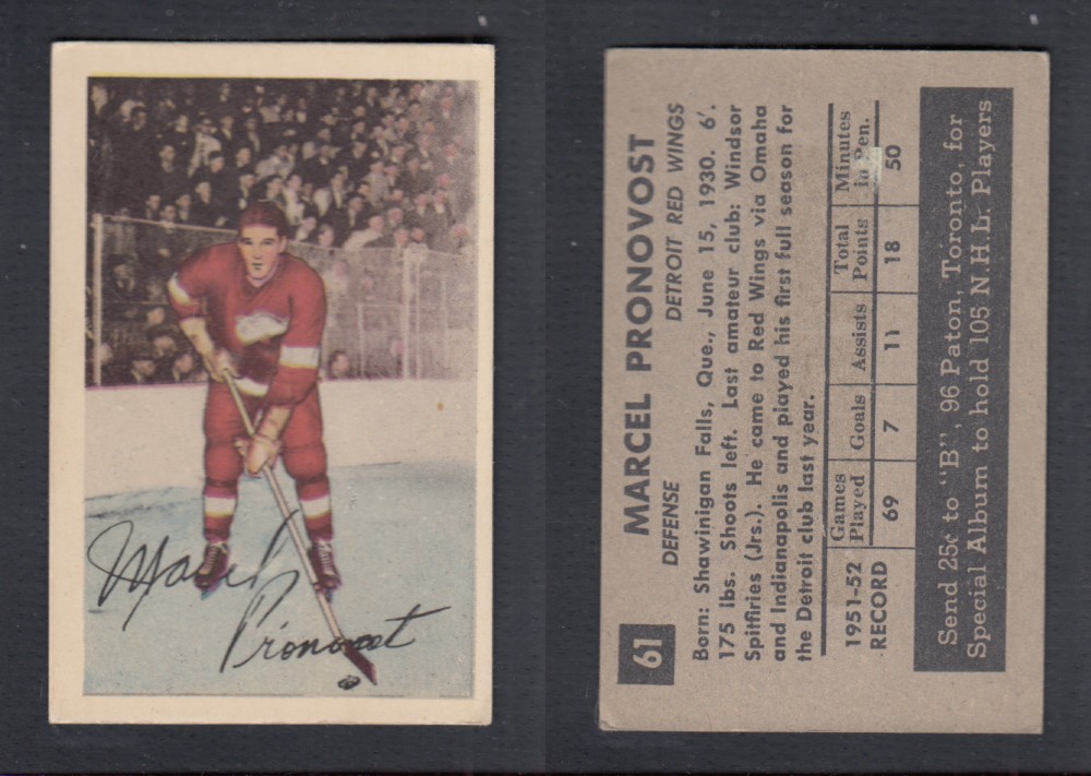 1952-53 PARKHURST HOCKEY CARD #61 M. PRONOVOST photo 1952-53 PARKHURST HOCKEY CARD #61 M. PRONOVOST photo