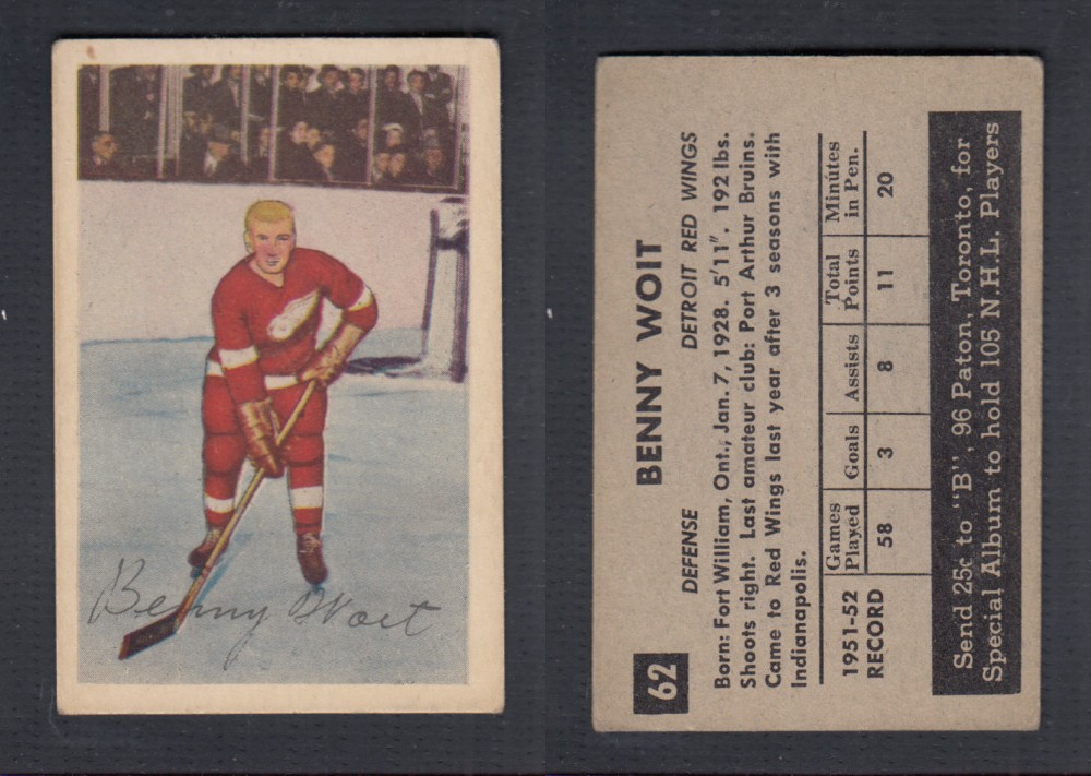 1952-53 PARKHURST HOCKEY CARD #62 B. WOIT photo 1952-53 PARKHURST HOCKEY CARD #62 B. WOIT photo
