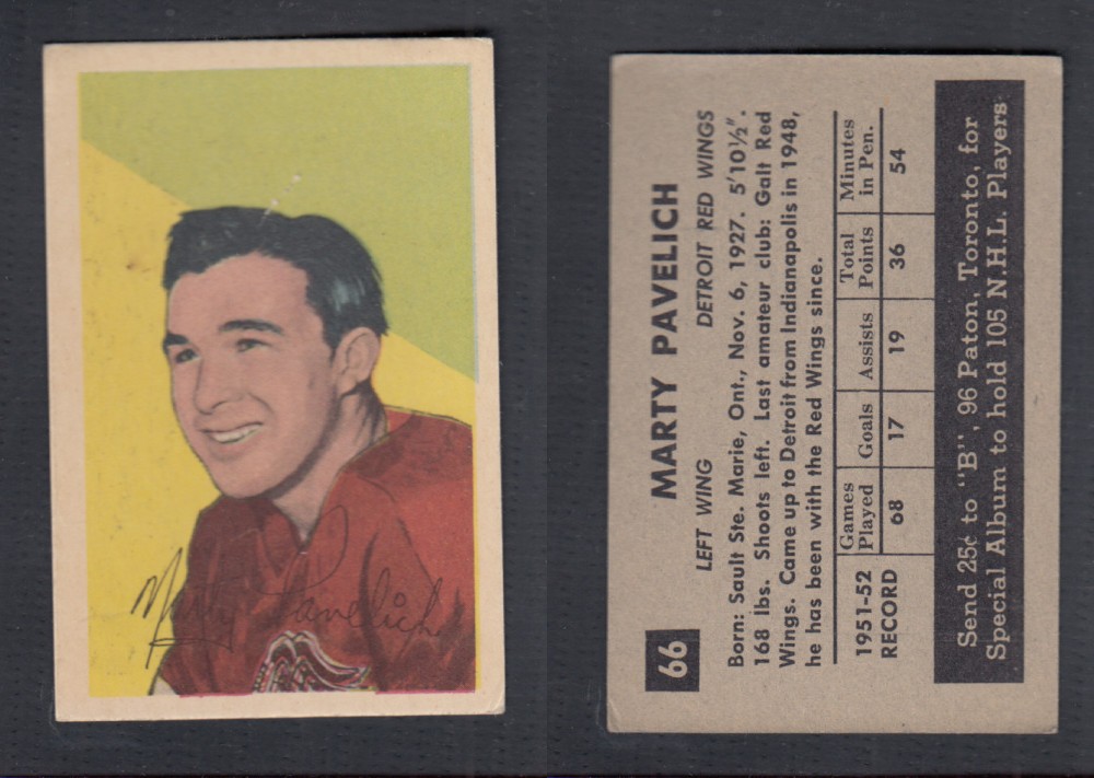 1952-53 PARKHURST HOCKEY CARD #66 M. PAVELICH photo 1952-53 PARKHURST HOCKEY CARD #66 M. PAVELICH photo