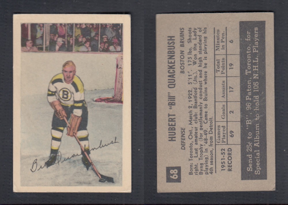 1952-53 PARKHURST HOCKEY CARD #68 H. QUACKENBUSH photo 1952-53 PARKHURST HOCKEY CARD #68 H. QUACKENBUSH photo