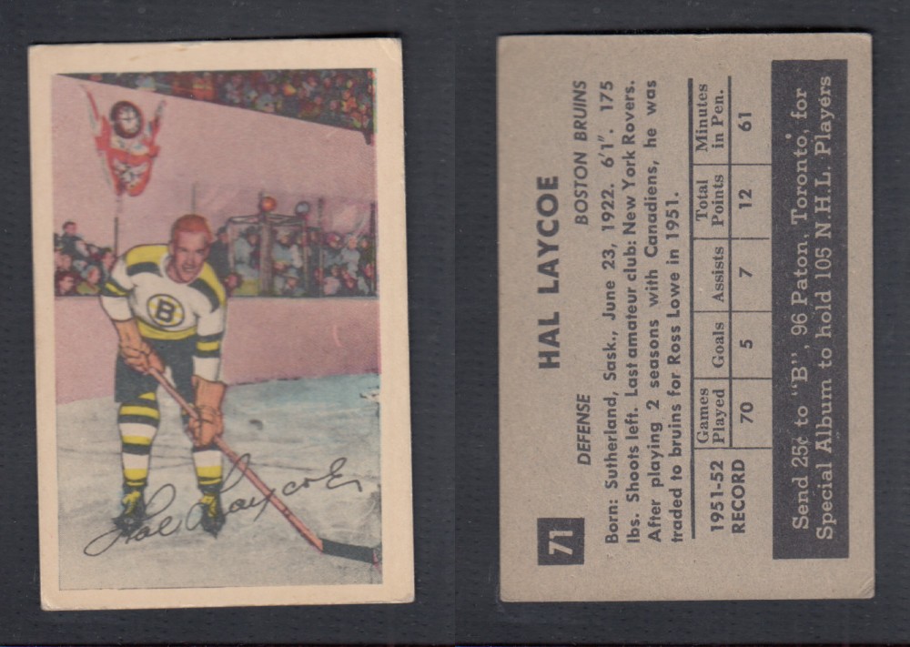 1952-53 PARKHURST HOCKEY CARD #71 H. LAYCOE photo 1952-53 PARKHURST HOCKEY CARD #71 H. LAYCOE photo