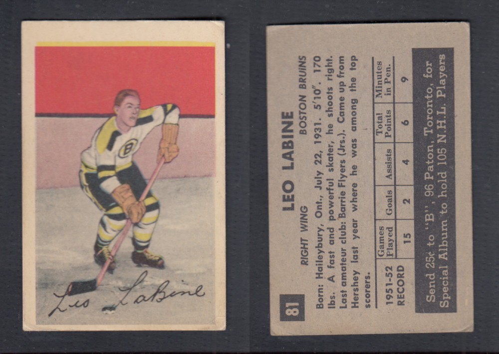 1952-53 PARKHURST HOCKEY CARD #81 L. LABINE photo 1952-53 PARKHURST HOCKEY CARD #81 L. LABINE photo