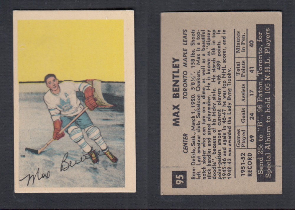 1952-53 PARKHURST HOCKEY CARD #95 M. BENTLEY photo 1952-53 PARKHURST HOCKEY CARD #95 M. BENTLEY photo