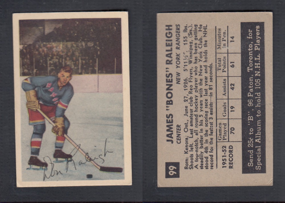 1952-53 PARKHURST HOCKEY CARD #99 J. RALEIGH photo 1952-53 PARKHURST HOCKEY CARD #99 J. RALEIGH photo