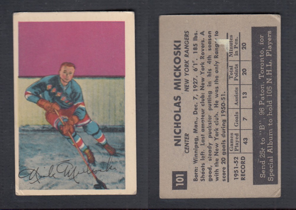 1952-53 PARKHURST HOCKEY CARD #101 N. MICKOSKI photo 1952-53 PARKHURST HOCKEY CARD #101 N. MICKOSKI photo